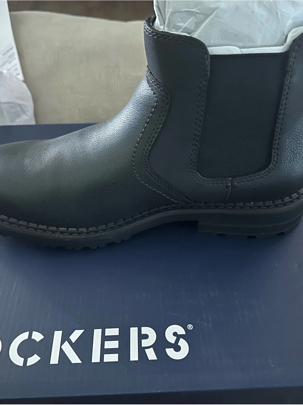 Dockers Black Work Chelsea Boot with Brown Stitching
